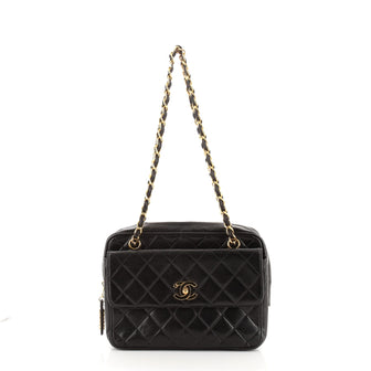 Chanel Vintage Front Pocket Shoulder Bag Quilted Caviar Small