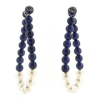 Chanel CC Teardrop Hoop Earrings Resin and Faux Pearls