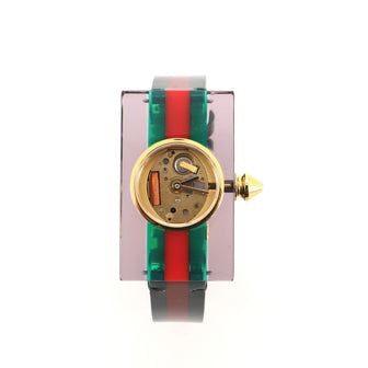 Gucci Vintage Web Rectangular Frame Quartz Watch Plexiglass with Stainless Steel 24