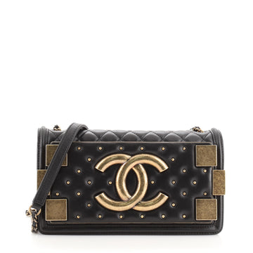 Chanel Boy Brick Flap Bag Studded Quilted Lambskin Horizontal
