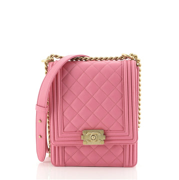 Chanel North South Boy Flap Bag Quilted Calfskin Small