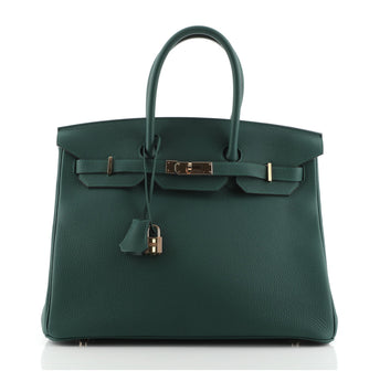 Hermes Birkin Handbag Green Togo with Gold Hardware 35