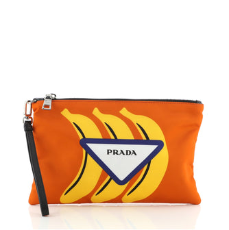 Prada Wristlet Zip Pouch Printed Tessuto Medium