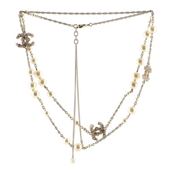 Chanel Floral CC Long Necklace Metal with Enamel, Crystals and Faux Pearls