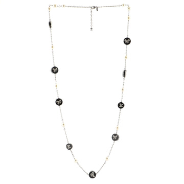 Chanel CC Long Necklace Faux Pearls and Crystal Embellished Enamel