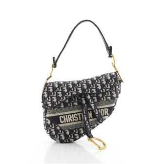 Christian Dior Saddle Handbag Logo Embroidered Oblique Canvas Medium