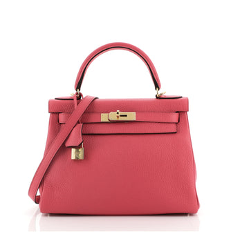 Hermes Kelly Handbag Pink Clemence with Gold Hardware 28