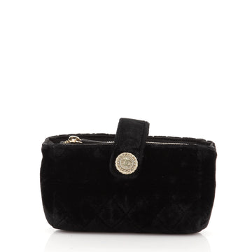 Chanel CC Button Phone Holder Clutch Quilted Velvet Mini
