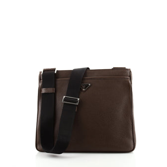Prada Front Pocket Zip Messenger Bag Vitello Daino Large