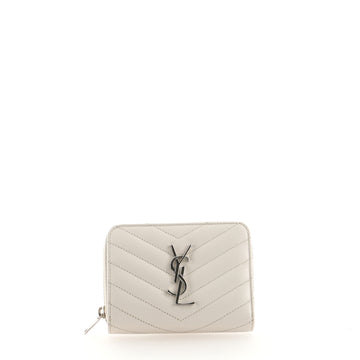 Saint Laurent Classic Monogram Zip Around Wallet Matelasse Chevron Leather Compact
