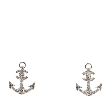 Chanel CC Anchor Stud Earrings Crystal Embellished Metal