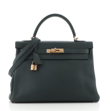 Hermes Kelly Handbag Green Togo with Gold Hardware 32
