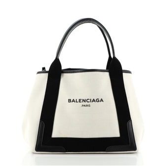 Balenciaga Navy Cabas Canvas with Leather Small
