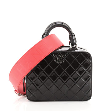 Chanel Logo Strap Vanity Case Quilted Patent Small