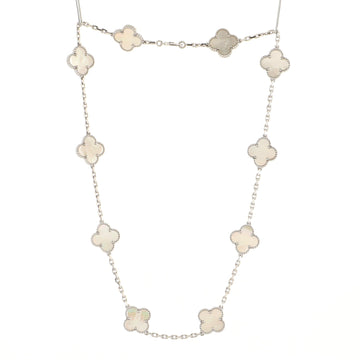 Van Cleef & Arpels Vintage Alhambra 10 Motifs Necklace 18K White Gold and Mother of Pearl