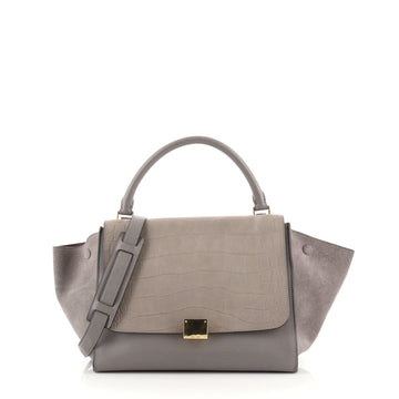 Celine Trapeze Bag Crocodile Embossed Nubuck Medium