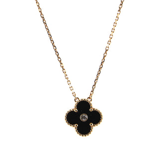 Van Cleef & Arpels Vintage Alhambra Pendant Necklace 18K Rose Gold and Onyx with Diamond