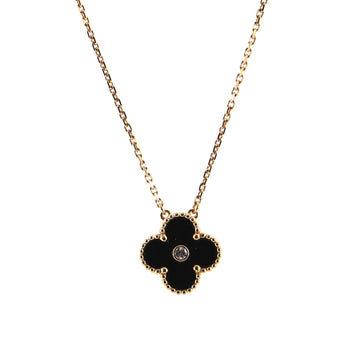 Van Cleef & Arpels Vintage Alhambra Pendant Necklace 18K Rose Gold and Onyx with Diamond