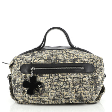 Chanel Vintage Clover Bowler Bag Printed Tweed Medium