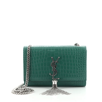 Saint Laurent Classic Monogram Tassel Crossbody Bag Crocodile Embossed Leather Small