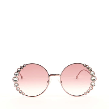 Fendi Ribbons and Pearls Round Sunglasses Embellished Metal