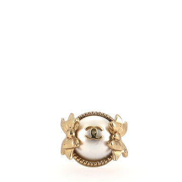 Chanel CC Bow Ring Metal and Faux Pearls