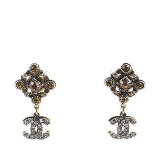 Chanel CC Drop Cross Clip on Earrings Crystal Embellished Metal