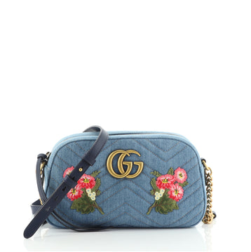 Gucci GG Marmont Shoulder Bag Embroidered Matelasse Denim Small