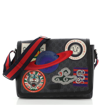 Gucci Night Courrier Flap Messenger GG Coated Canvas with Applique Large