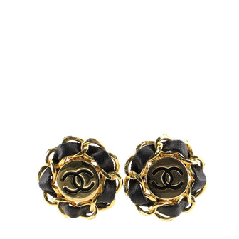 Chanel Vintage CC Chain Clip-On Earrings Metal and Leather