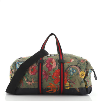 Gucci Animalier Web Duffle Bag Flora Snake Canvas Medium