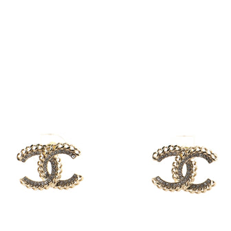 Chanel CC Stud Earrings Crystal and Metal