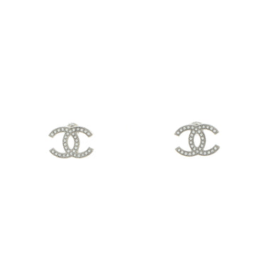 Chanel CC Stud Earrings Crystal Embellished Metal