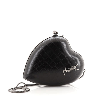 Saint Laurent Love Box Clutch Crocodile Embossed Leather Small
