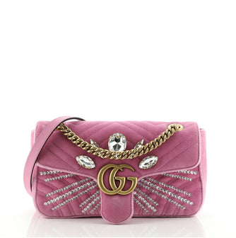 Gucci GG Marmont Flap Bag Embellished Matelasse Velvet Small