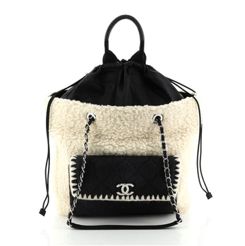 Chanel Coco Neige Shopping Tote Shearling with Quilted Nylon and Calfskin Large