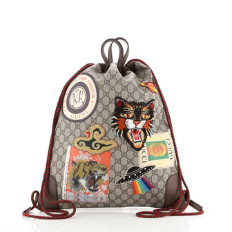 Gucci Courrier Soft Drawstring Backpack GG Coated Canvas with Applique Medium
