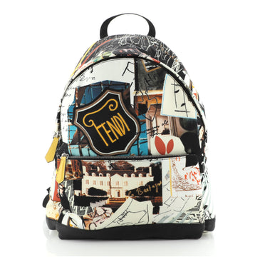 Fendi Karl Kollage Backpack Printed Nylon with Leather