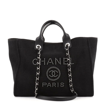 Chanel Deauville Tote Pearl Embellished Canvas Medium