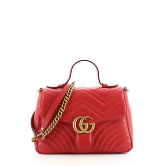 Gucci GG Marmont Top Handle Flap Bag Matelasse Leather Small