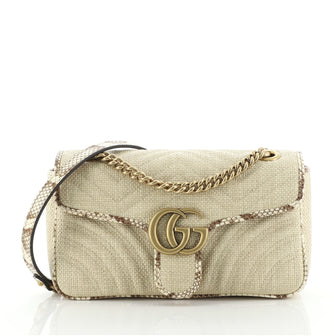 Gucci GG Marmont Flap Bag Matelasse Raffia with Snakeskin Small