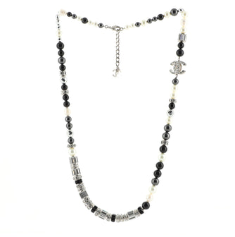 Chanel CC Long Necklace Crystal Embellished Metal and Faux Pearls with Beads
