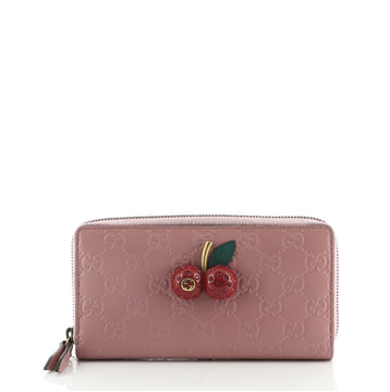 Gucci Cherries Zip Around Wallet Guccissima Leather Long