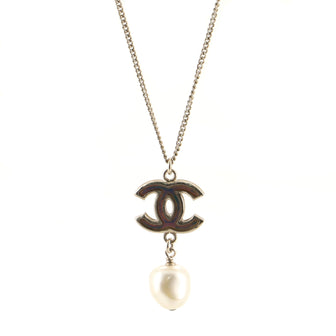 Chanel CC Pendant Chain Necklace Metal with Faux Pearl and Crystal