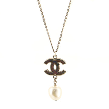 Chanel CC Pendant Chain Necklace Metal with Faux Pearl and Crystal