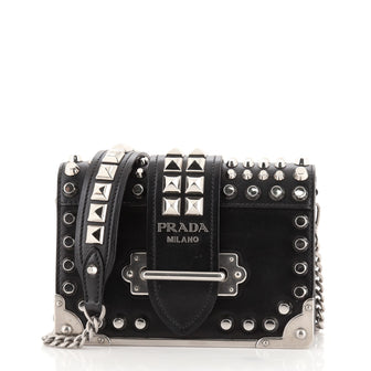 Prada Cahier Crossbody Bag Studded City Calf with Saffiano Small