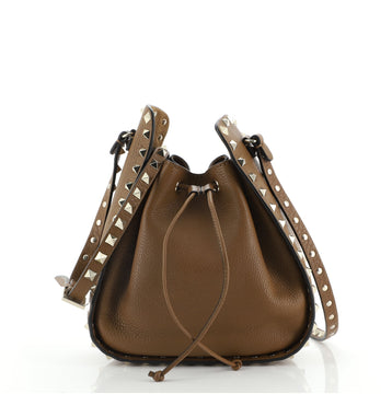 Valentino Rockstud Drawstring Bucket Bag Leather Small