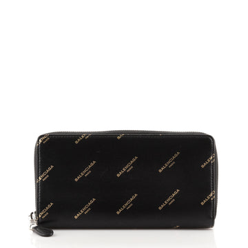 Balenciaga Bazar Logo Zip Around Wallet Printed Leather Long