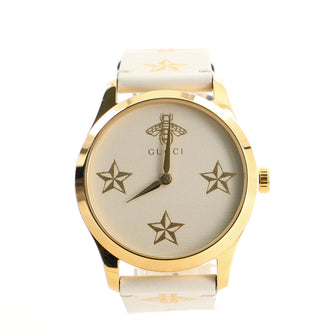Gucci G-Timeless Bee Star Quartz Watch Stainless Steel and Leather 38