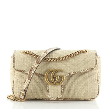 Gucci GG Marmont Flap Bag Matelasse Raffia with Snakeskin Small